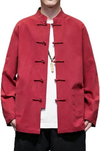 Chinese Traditional Clothes Tang Suit Men Hanfu Long Sleeve Top,Kung Fu Jacket Tai Chi Arts Uniform (US, Alpha, XX-Large, Regular, Regular, Red) in Saudi Arabia