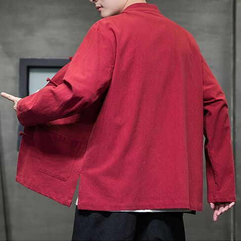 Chinese Traditional Clothes Tang Suit Men Hanfu Long Sleeve Top,Kung Fu Jacket Tai Chi Arts Uniform (US, Alpha, XX-Large, Regular, Regular, Red) in Saudi Arabia