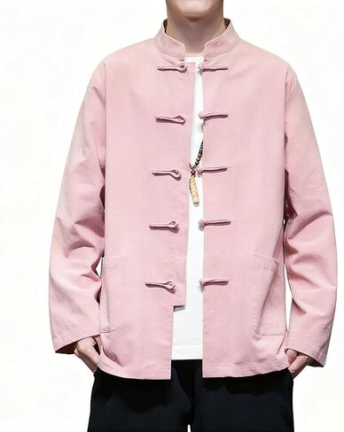 Chinese Traditional Clothes Tang Suit Men Hanfu Long Sleeve Top,Kung Fu Jacket Tai Chi Arts Uniform (US, Alpha, Medium, Regular, Regular, Pink) in Saudi Arabia