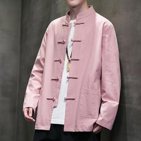 Chinese Traditional Clothes Tang Suit Men Hanfu Long Sleeve Top,Kung Fu Jacket Tai Chi Arts Uniform (US, Alpha, Medium, Regular, Regular, Pink) in Saudi Arabia