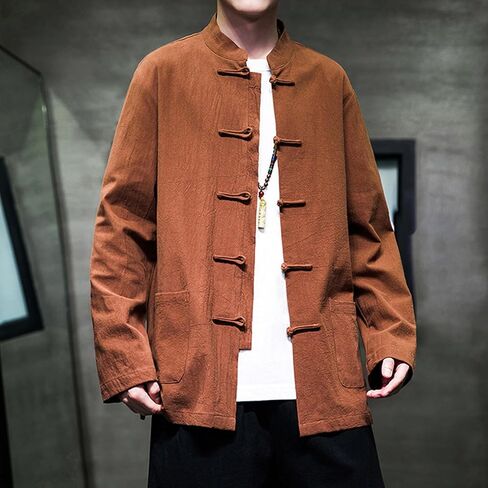 Chinese Traditional Clothes Tang Suit Men Hanfu Long Sleeve Top,Kung Fu Jacket Tai Chi Arts Uniform (US, Alpha, 4X-Large, Regular, Regular, Brown) in Saudi Arabia