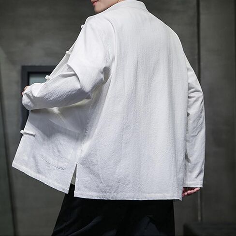 Chinese Traditional Clothes Tang Suit Men Hanfu Long Sleeve Top,Kung Fu Jacket Tai Chi Arts Uniform (US, Alpha, Large, Regular, Regular, White) in Saudi Arabia