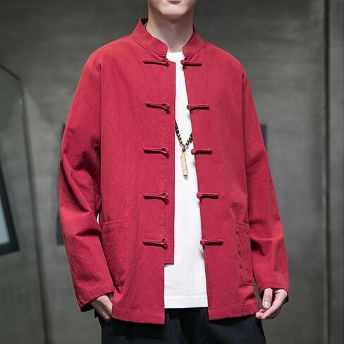 Chinese Traditional Clothes Tang Suit Men Hanfu Long Sleeve Top,Kung Fu Jacket Tai Chi Arts Uniform (US, Alpha, 3X-Large, Regular, Regular, Red) in Saudi Arabia