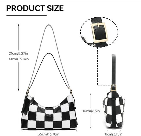 Shoulder Bag for Women Hobo Purse Trendy Checkered Handbag, Classic Vegan Leather Crossbody Bag with Adjustable Strap in Saudi Arabia
