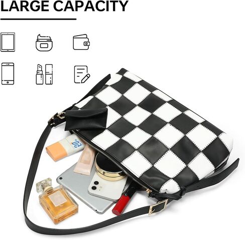 Shoulder Bag for Women Hobo Purse Trendy Checkered Handbag, Classic Vegan Leather Crossbody Bag with Adjustable Strap in Saudi Arabia