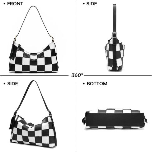 Shoulder Bag for Women Hobo Purse Trendy Checkered Handbag, Classic Vegan Leather Crossbody Bag with Adjustable Strap in Saudi Arabia