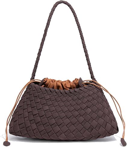 Woven Tote Bag for Women Suede Woven Shoulder Bag Trendy Slouchy Hobo bag Underarm Woven Handbags in Kuwait