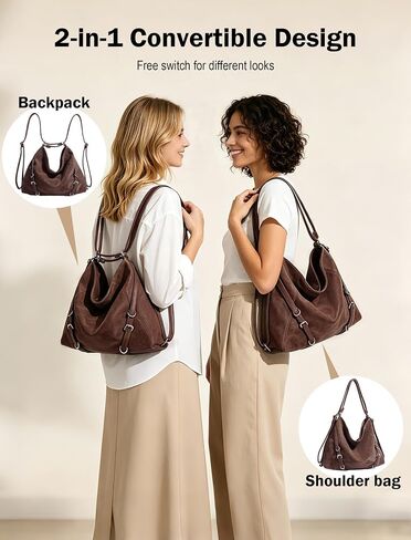 3-Way Convertible Hobo Bag for Women, Soft Shoulder Backpack, Casual Daily Tote Purse with Adjustable Strap in Saudi Arabia