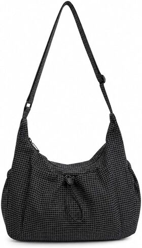 Plaid Crossbody Bags for Women, Durable Nylon Slouchy Hobo Bag, Cute Crescent Messenger Purse for Everyday Travel in Kuwait