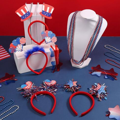 4th of July Party Favors Set, 20PCS Patriotic Accessories Independence Day Decorations Headbands Necklaces Star Sunglasses, Red White Blue Party Favors and Memorial Day Supplies in Saudi Arabia