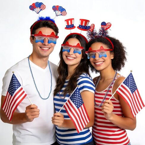 4th of July Party Favors Set, 20PCS Patriotic Accessories Independence Day Decorations Headbands Necklaces Star Sunglasses, Red White Blue Party Favors and Memorial Day Supplies in Saudi Arabia