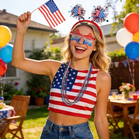 4th of July Party Favors Set, 20PCS Patriotic Accessories Independence Day Decorations Headbands Necklaces Star Sunglasses, Red White Blue Party Favors and Memorial Day Supplies in Saudi Arabia