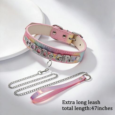 Collar and Leash Set Choker Necklace for Women,Pride Rainbow Glitter Leather Choker with Letters Gothic Punk Jewelry for Rave,Cosplay Party in Saudi Arabia
