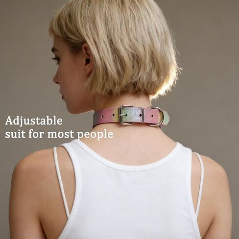 Collar and Leash Set Choker Necklace for Women,Pride Rainbow Glitter Leather Choker with Letters Gothic Punk Jewelry for Rave,Cosplay Party in Saudi Arabia