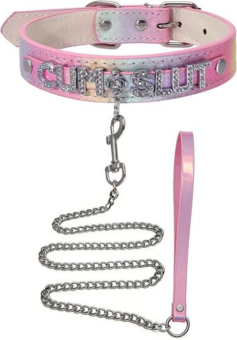 Collar and Leash Set Choker Necklace for Women,Pride Rainbow Glitter Leather Choker with Letters Gothic Punk Jewelry for Rave,Cosplay Party in Saudi Arabia
