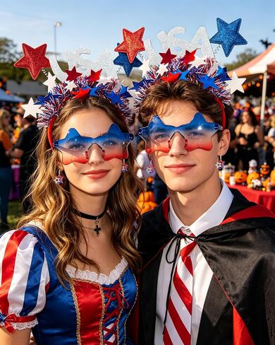4th of July Patriotic Accessories Set, Red White Blue USA Star Headband with Star Sunglasses and Earrings for Halloween Memorial Day Parade in Saudi Arabia