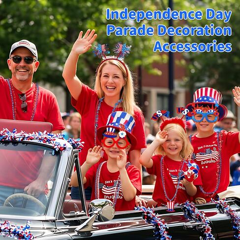 4th of July Patriotic Party Accessories 18Pcs Veterans Day Beads Necklaces Bulk Patriotic Glasses and Headbands for Parade Party Favors Decorations in Kuwait