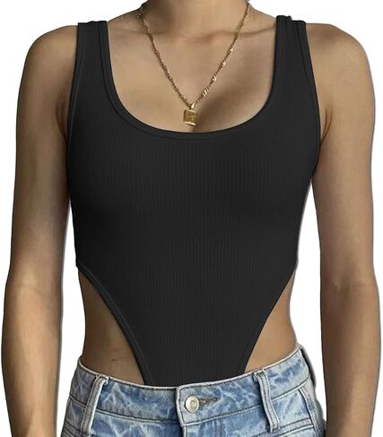 SHEKINI Women's U-Neck Sleeveless Bodysuit Tank Tops Cut Out Thong Bodysuits Elegant Going Out Shapewear Body Shaper in Kuwait