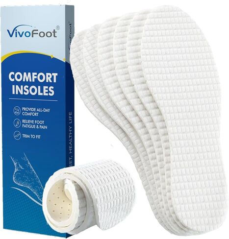 VivoFoot 2 Pairs Anti Odour Cotton Insoles, Breathable Terry Sockless Barefoot Odour Eating Inserts, Cut-to-Size Everyday Comfort Replacement Shoe Pads for Men & Women in Saudi Arabia