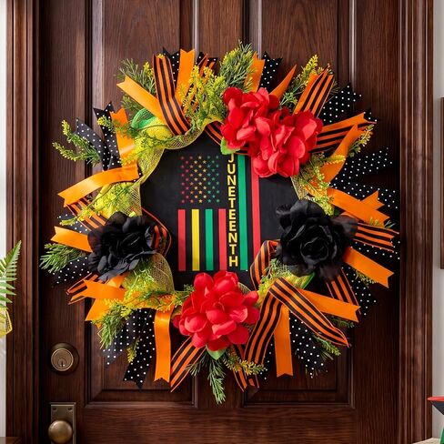 Hoteam Juneteenth Wreath for Front Door African American Door Wreaths June 19th 1865 Freedom Juneteenth Decorations for Festival Indoor Outdoor Home Porch Decoration in Kuwait