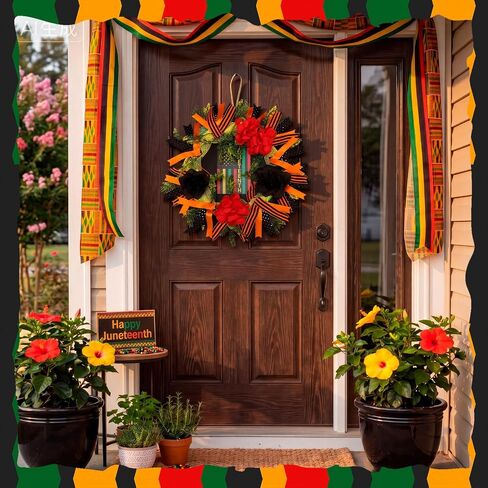 Hoteam Juneteenth Wreath for Front Door African American Door Wreaths June 19th 1865 Freedom Juneteenth Decorations for Festival Indoor Outdoor Home Porch Decoration in Kuwait