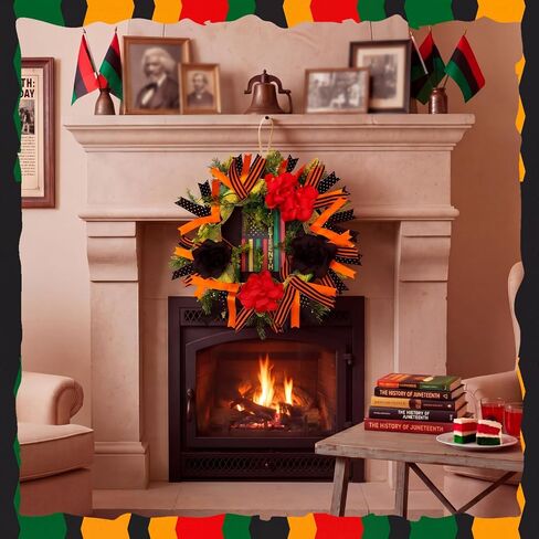 Hoteam Juneteenth Wreath for Front Door African American Door Wreaths June 19th 1865 Freedom Juneteenth Decorations for Festival Indoor Outdoor Home Porch Decoration in Kuwait