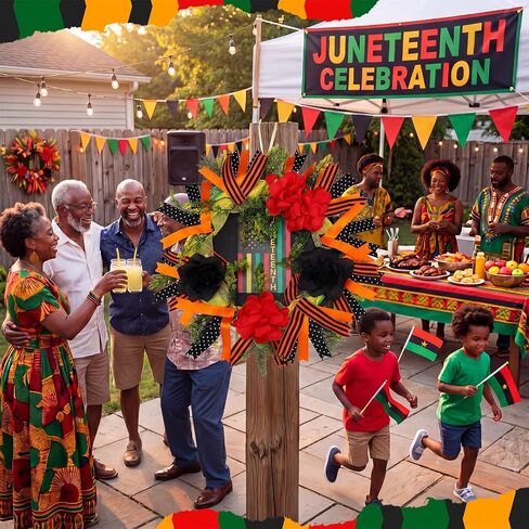 Hoteam Juneteenth Wreath for Front Door African American Door Wreaths June 19th 1865 Freedom Juneteenth Decorations for Festival Indoor Outdoor Home Porch Decoration in Kuwait