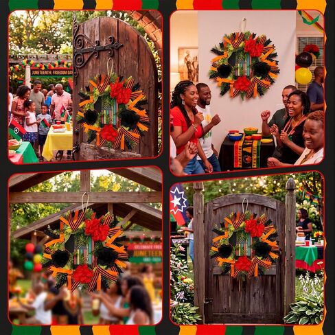 Hoteam Juneteenth Wreath for Front Door African American Door Wreaths June 19th 1865 Freedom Juneteenth Decorations for Festival Indoor Outdoor Home Porch Decoration in Kuwait