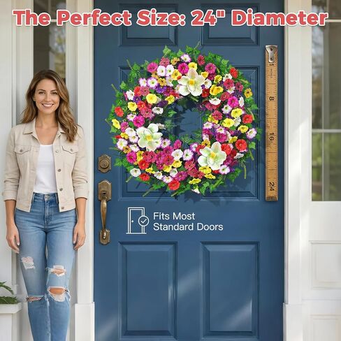 Yastouay Spring Summer Wreaths for Front Door, 24 Inch Large Spring Summer Door Wreath with Magnolia Petunia Flowers & Ivy Leaves, Spring Wreath for Front Door Farmhouse Porch Wall Indoor Outdoor in Saudi Arabia