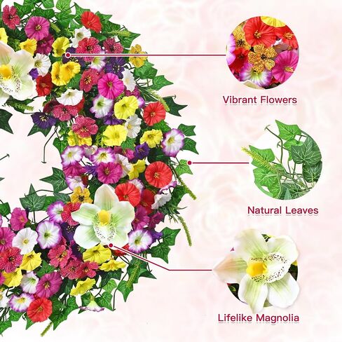 Yastouay Spring Summer Wreaths for Front Door, 24 Inch Large Spring Summer Door Wreath with Magnolia Petunia Flowers & Ivy Leaves, Spring Wreath for Front Door Farmhouse Porch Wall Indoor Outdoor in Saudi Arabia