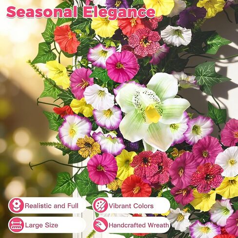 Yastouay Spring Summer Wreaths for Front Door, 24 Inch Large Spring Summer Door Wreath with Magnolia Petunia Flowers & Ivy Leaves, Spring Wreath for Front Door Farmhouse Porch Wall Indoor Outdoor in Saudi Arabia