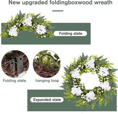 22-24 Inch Eucalyptus and Boxwood Wreaths for Front Door, Front Door Wreaths for All Seasons with White Flower & Berries, Spring Summer Fall Wreath for Home, Front Door, Porch, Window Decor in Saudi Arabia