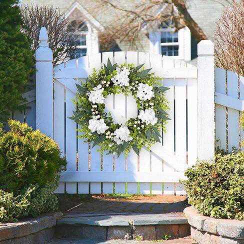 22-24 Inch Eucalyptus and Boxwood Wreaths for Front Door, Front Door Wreaths for All Seasons with White Flower & Berries, Spring Summer Fall Wreath for Home, Front Door, Porch, Window Decor in Saudi Arabia