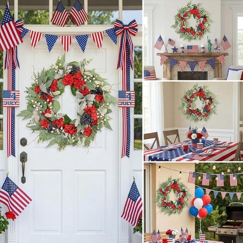 22 Inch Red Geranium Wreath for Front Door, UV Resistant Patriotic Floral Waterproof, 4th of July Memorial Day Americana Summer to Fall Decor in Saudi Arabia
