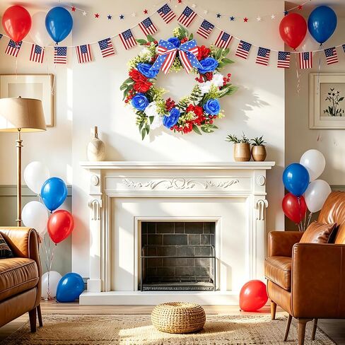16 Inch Patriotic Wreath for Front Door, Red White Blue 4th of July Wreath, 250th Year Patriotic Wreath Decorations, Memorial Day Independence Day Summer Decorations for Indoor Outdoor in Kuwait