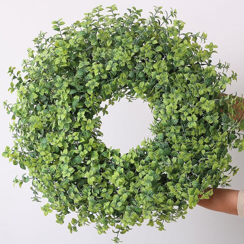 26" Large Artificial Mint Leaves Wreath for Front Door - Faux Mint Wreath, Realistic Fake Plant Wreath for Window,Porch,Home,Farmhouse,Outdoor Decor - Spring, Summer, All Seasons (Green) in Saudi Arabia