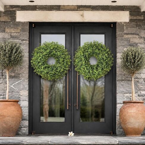 26" Large Artificial Mint Leaves Wreath for Front Door - Faux Mint Wreath, Realistic Fake Plant Wreath for Window,Porch,Home,Farmhouse,Outdoor Decor - Spring, Summer, All Seasons (Green) in Saudi Arabia