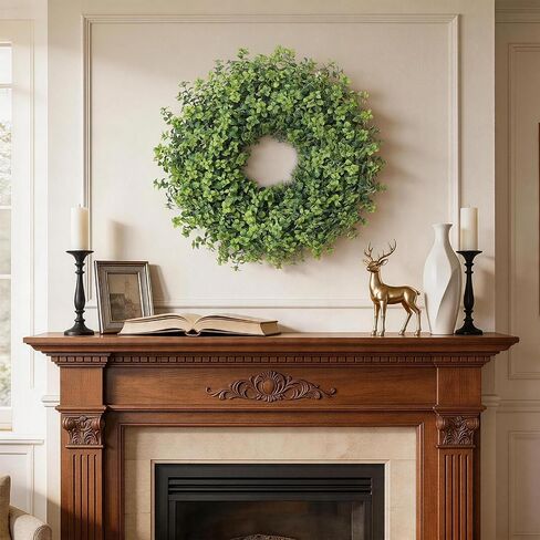 26" Large Artificial Mint Leaves Wreath for Front Door - Faux Mint Wreath, Realistic Fake Plant Wreath for Window,Porch,Home,Farmhouse,Outdoor Decor - Spring, Summer, All Seasons (Green) in Saudi Arabia