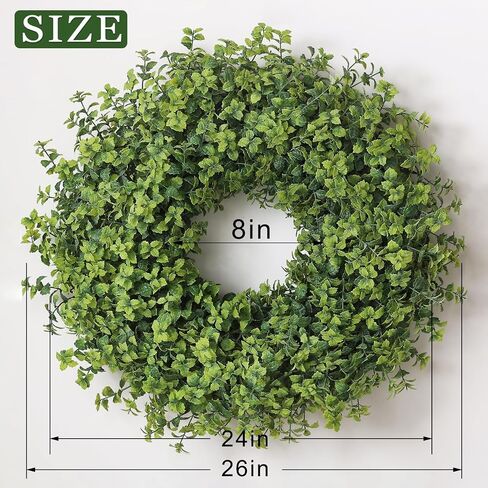 26" Large Artificial Mint Leaves Wreath for Front Door - Faux Mint Wreath, Realistic Fake Plant Wreath for Window,Porch,Home,Farmhouse,Outdoor Decor - Spring, Summer, All Seasons (Green) in Saudi Arabia