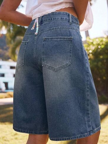 Women's Vintage High Waist Wide Leg Denim Shorts Casual Loose Distressed Hem Jorts for Summer Streetwear in Kuwait