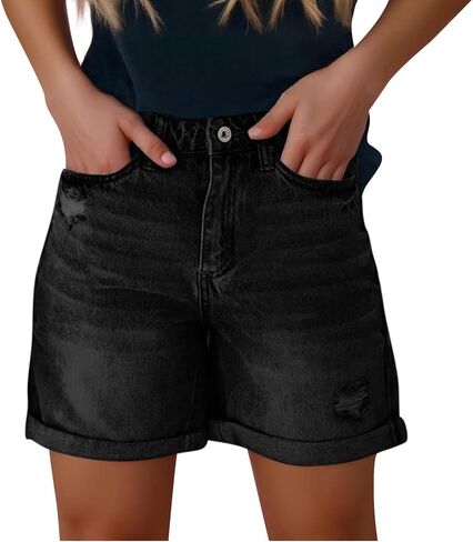 Jean Shorts Women High Waisted Ripped Distressed Rolled Hem Summer Fashion Stretchy Denim Jorts with Pockets in Saudi Arabia