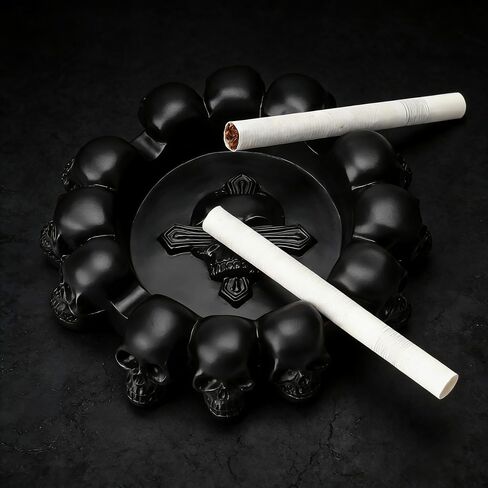 Gothic Skull Ashtray Resin Skull Rim Vintage Beige Finish, Cigarette Holder for Home, Man Cave and Bar Halloween Decor, Black in Kuwait