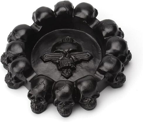 Gothic Skull Ashtray Resin Skull Rim Vintage Beige Finish, Cigarette Holder for Home, Man Cave and Bar Halloween Decor, Black in Kuwait