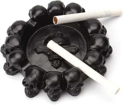 Gothic Skull Ashtray Resin Skull Rim Vintage Beige Finish, Cigarette Holder for Home, Man Cave and Bar Halloween Decor, Black in Kuwait
