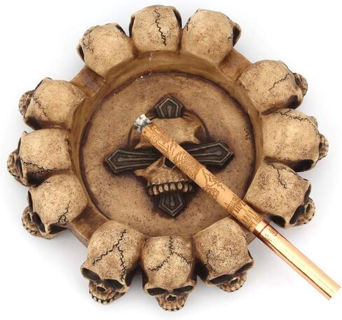 Gothic Skull Ashtray Resin Skull Rim Vintage Beige Finish, Cigarette Holder for Home, Man Cave and Bar Halloween Decor, Black in Kuwait