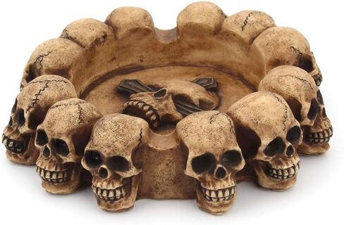 Gothic Skull Ashtray Resin Skull Rim Vintage Beige Finish, Cigarette Holder for Home, Man Cave and Bar Halloween Decor, Black in Kuwait