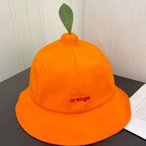 Funny Orange Hat with Green Leaf Cute Embroidered Fisherman Hat for Women, Quick Dry Breathable Summer Sun Visor Cap in Kuwait