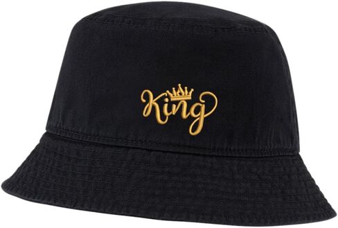 Mens Bucket Hat for Fishing King with Crown Embroidered Washed Cotton Hat Outdoor Outdoor Sun Hat in Kuwait
