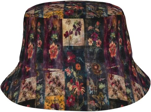 Colorful Vintage Floral Bucket Hat for Men Women, Packable Printed Sun Hats, Fisherman Outdoor Summer Travel Hiking Beach Caps in Saudi Arabia