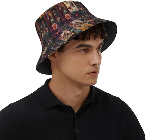 Colorful Vintage Floral Bucket Hat for Men Women, Packable Printed Sun Hats, Fisherman Outdoor Summer Travel Hiking Beach Caps in Saudi Arabia
